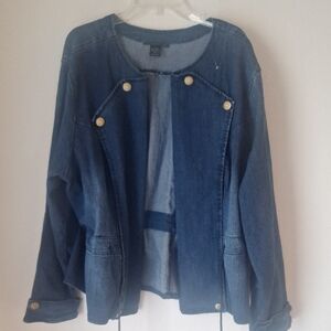 Ashley Stewart Dark Blue Jean Jacket with Gold Buttons